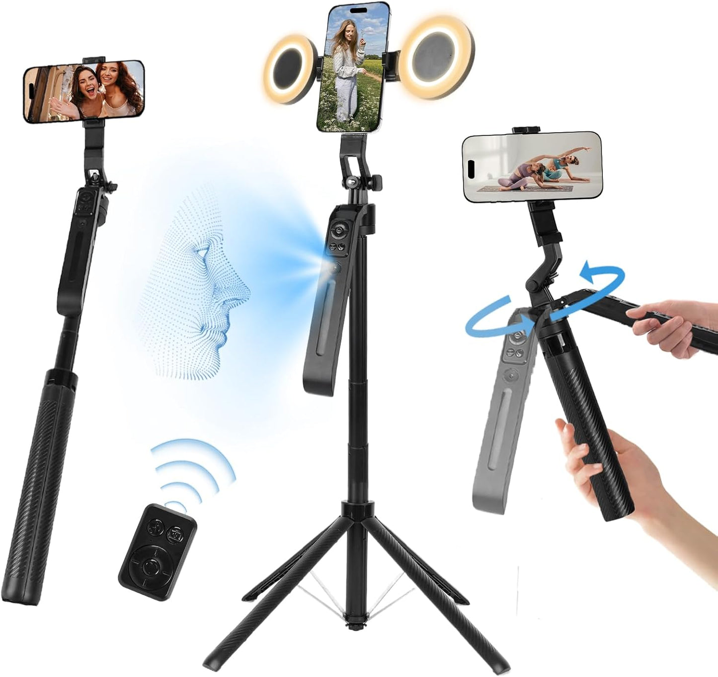 70.9in Auto Face Tracking Tripod with Remote & Gesture Control