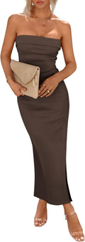 Women's Summer Ribbed Strapless Maxi Dress - Figure Flattering