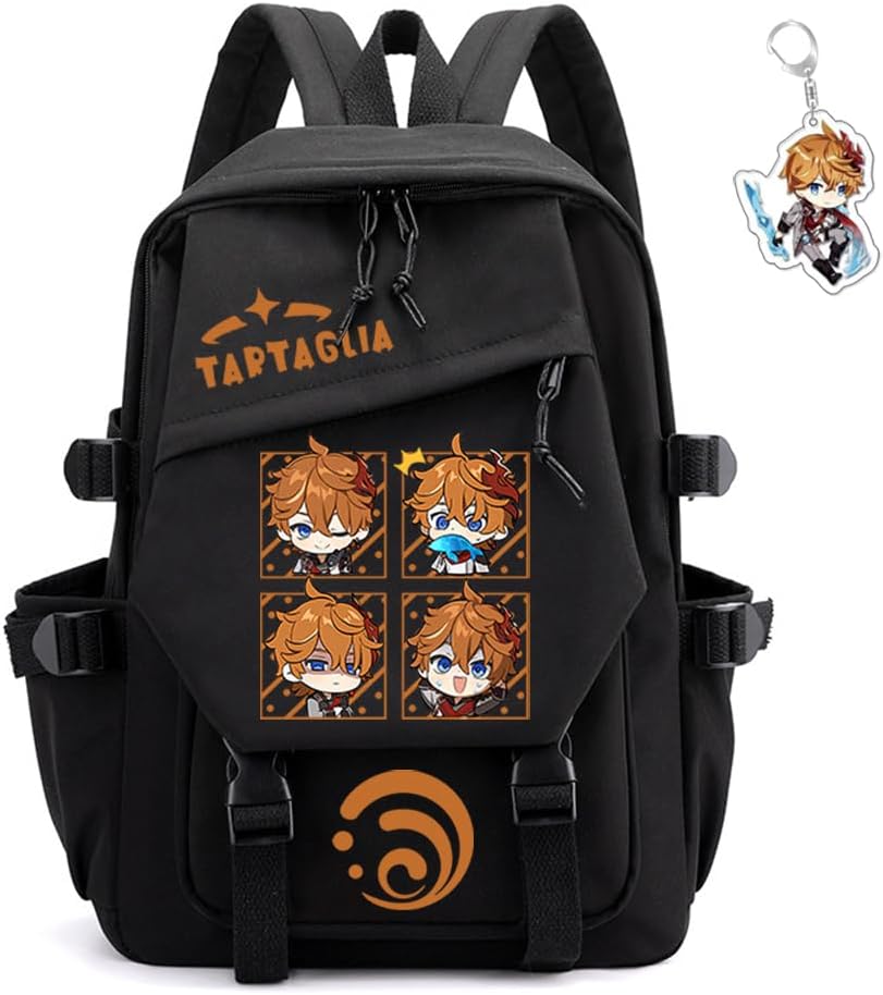 Genshin Impact Backpack Unisex Kawaii Rucksack with Keychain