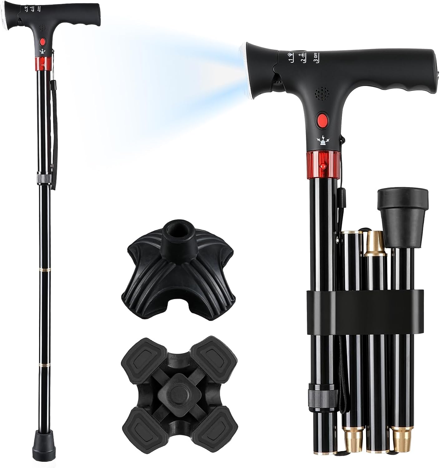 AGPTEK Folding Cane - LED Light & Alarm