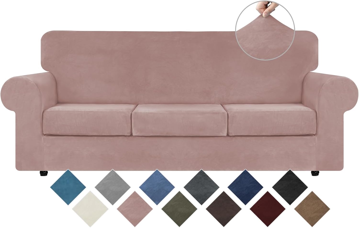 Velvet High Stretch Couch Covers for 3 Cushion Sofa Protection