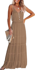 PRETTYGARDEN Sundress Spaghetti Strap Maxi Dress - Flowy Summer Staple