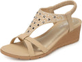 Women's Low Wedge Heels Platform Sandals - Rhinestone Flower Dressy