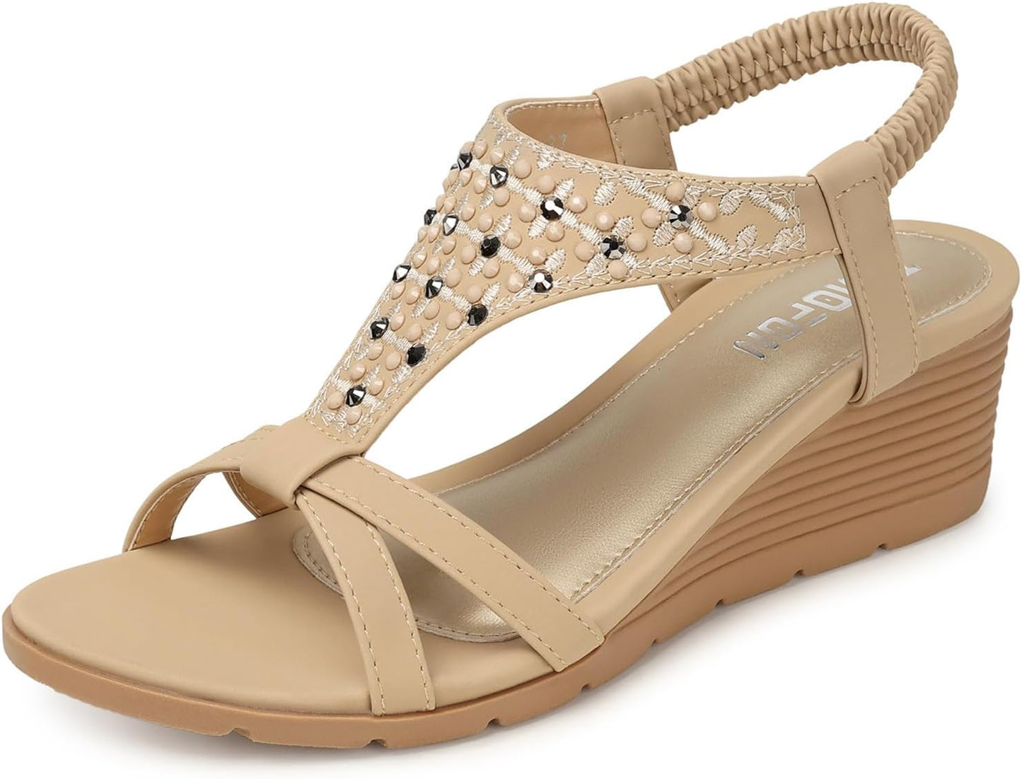 TEMOFON Women's Low Wedge Heels Summer Dressy Platform Sandals