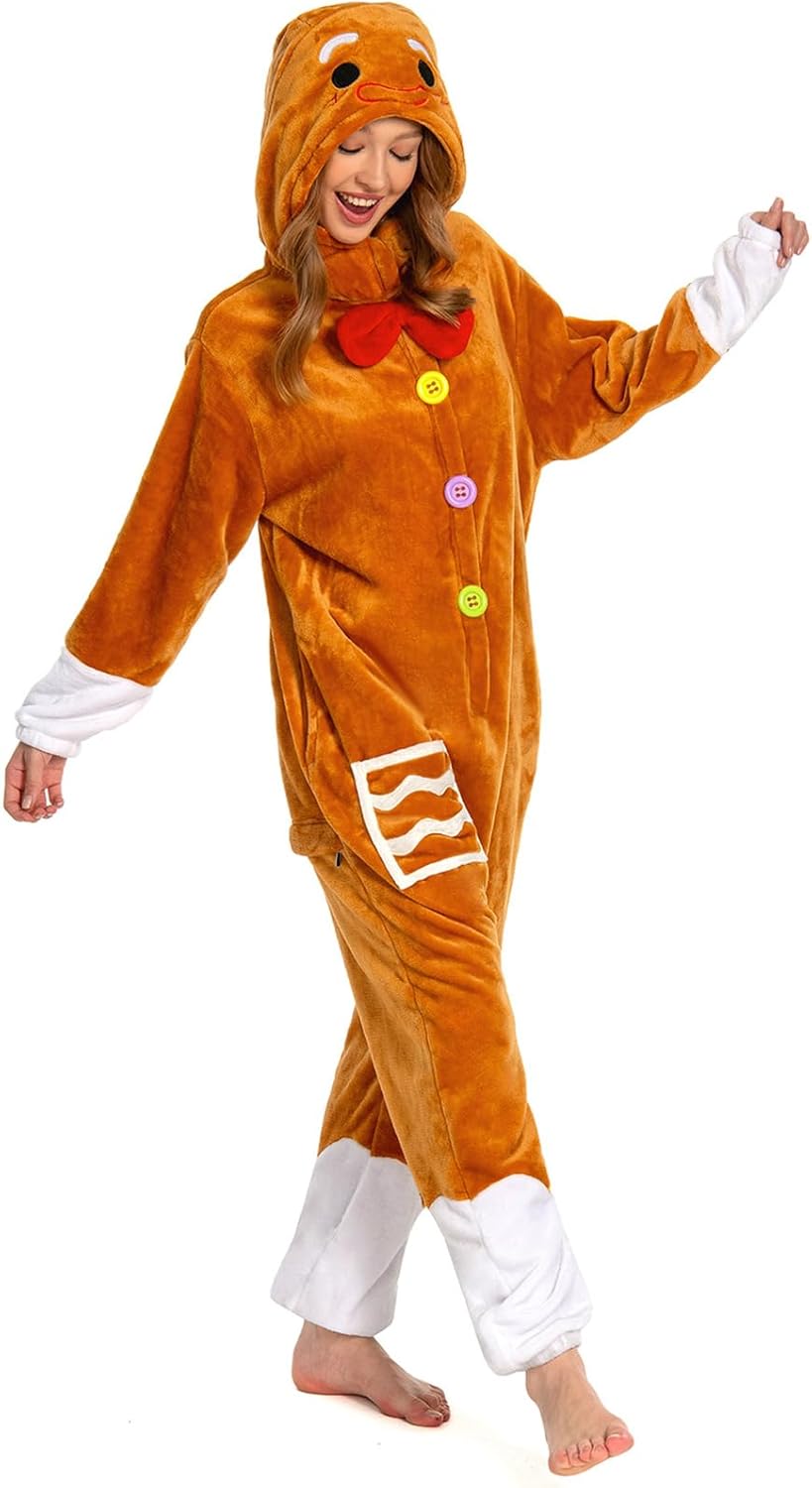 Unisex Adult Christmas Costume Plush Santa Onesie Pajamas