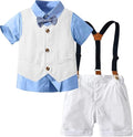 Baby Boys Summer Clothes Short Sleeve Shirt with Bowtie & Suspenders