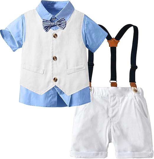 SANGTREE Baby Boys Summer Clothes with Bowtie and Suspender Shorts