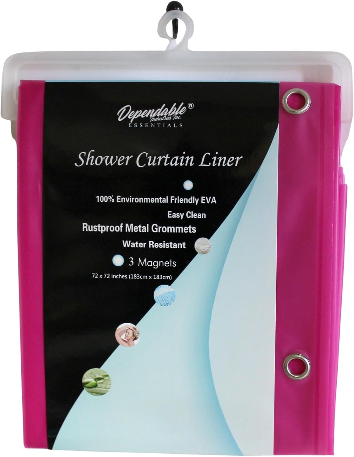 Water-Resistant Hot Pink Shower Liner, 3 Magnets, Easy Clean