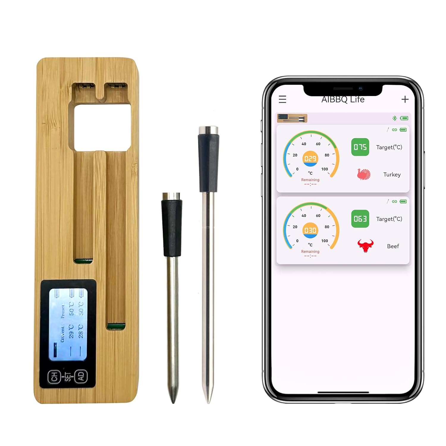 Wireless BBQ Thermometer - 656FT Range, 2 Probes