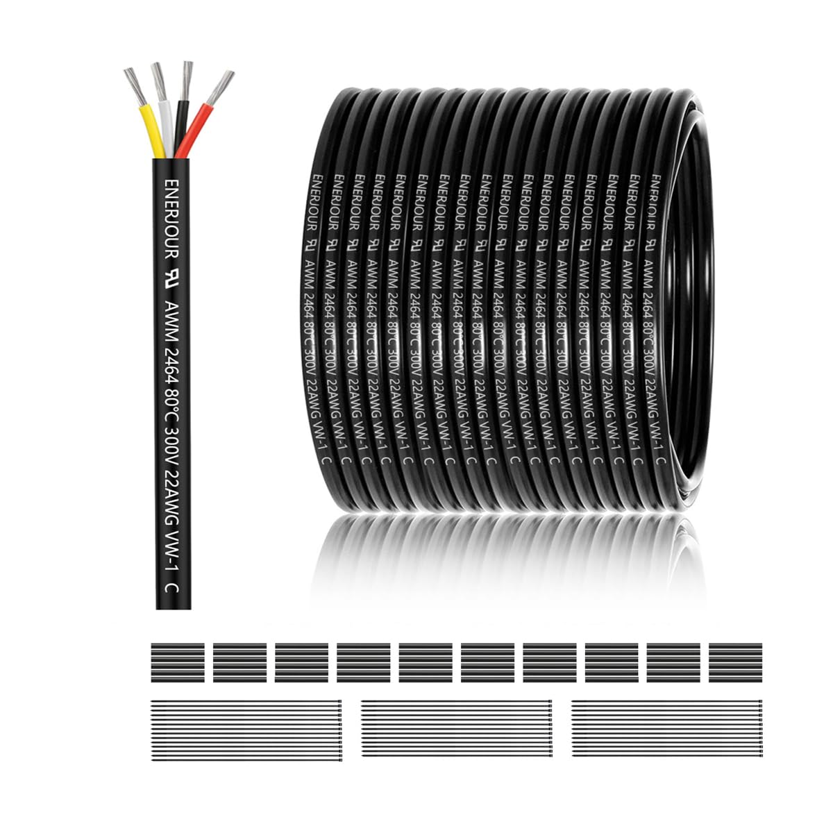 22 Gauge 4 Conductor Electrical Wire for LED Lighting and More
