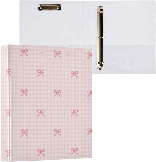 Pink Checkered Bow Binder - Organize Stylishly
