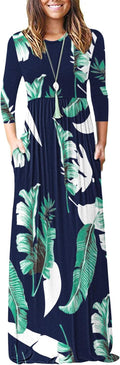 WNEEDU Women's 3/4 Sleeve Floral and Solid Maxi Dress - Comfortable