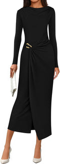 PRETTYGARDEN Women's Fall Wedding Guest Ruched Midi Dress - Elegant
