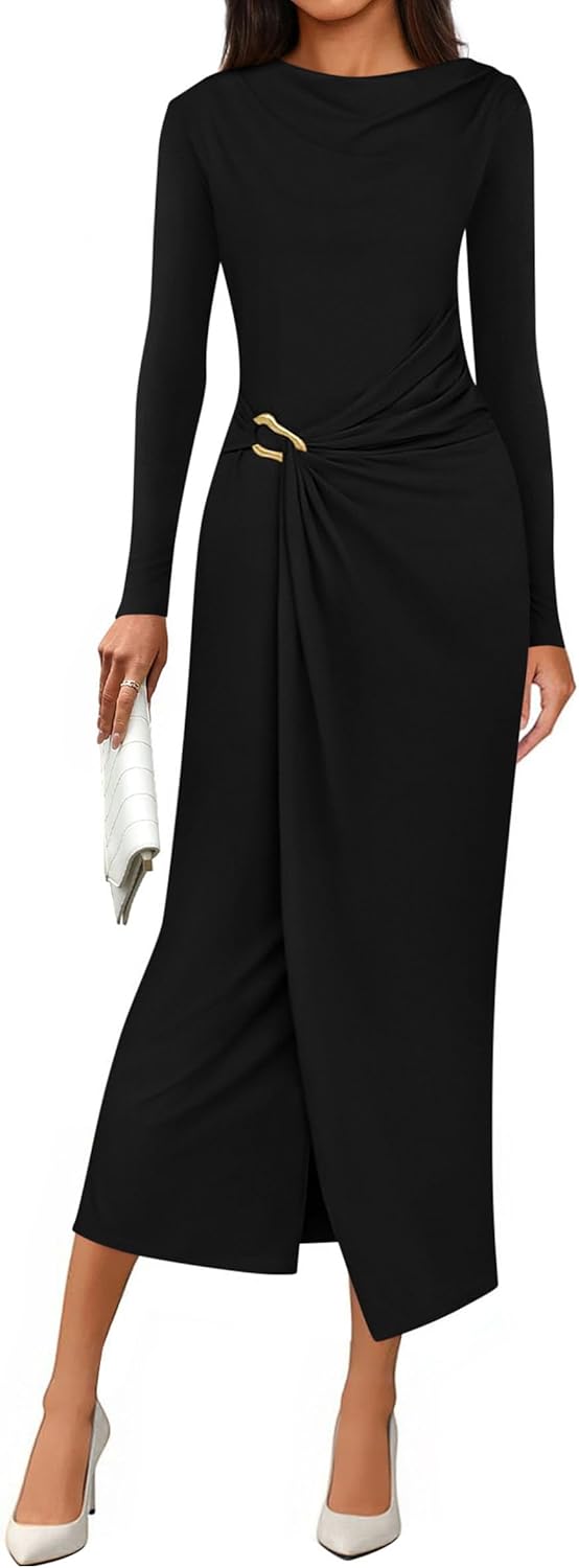 Elegant Long Sleeve Bodycon Midi Dress for Fall Weddings