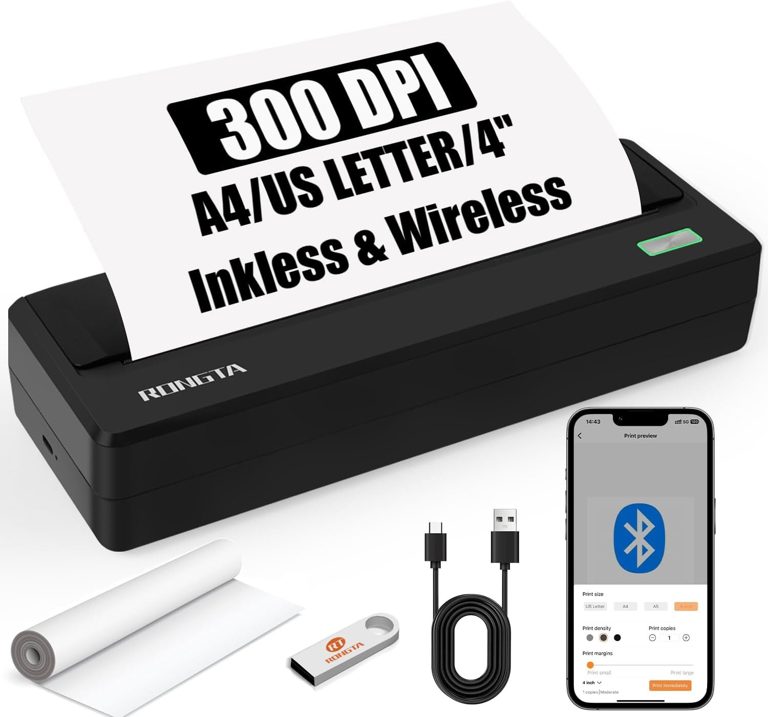 Inkless Portable Thermal Printer for Travel and Home Use