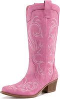 Athlefit Cowboy Boots for Women Low Chunky Heel Mid Calf - Vintage