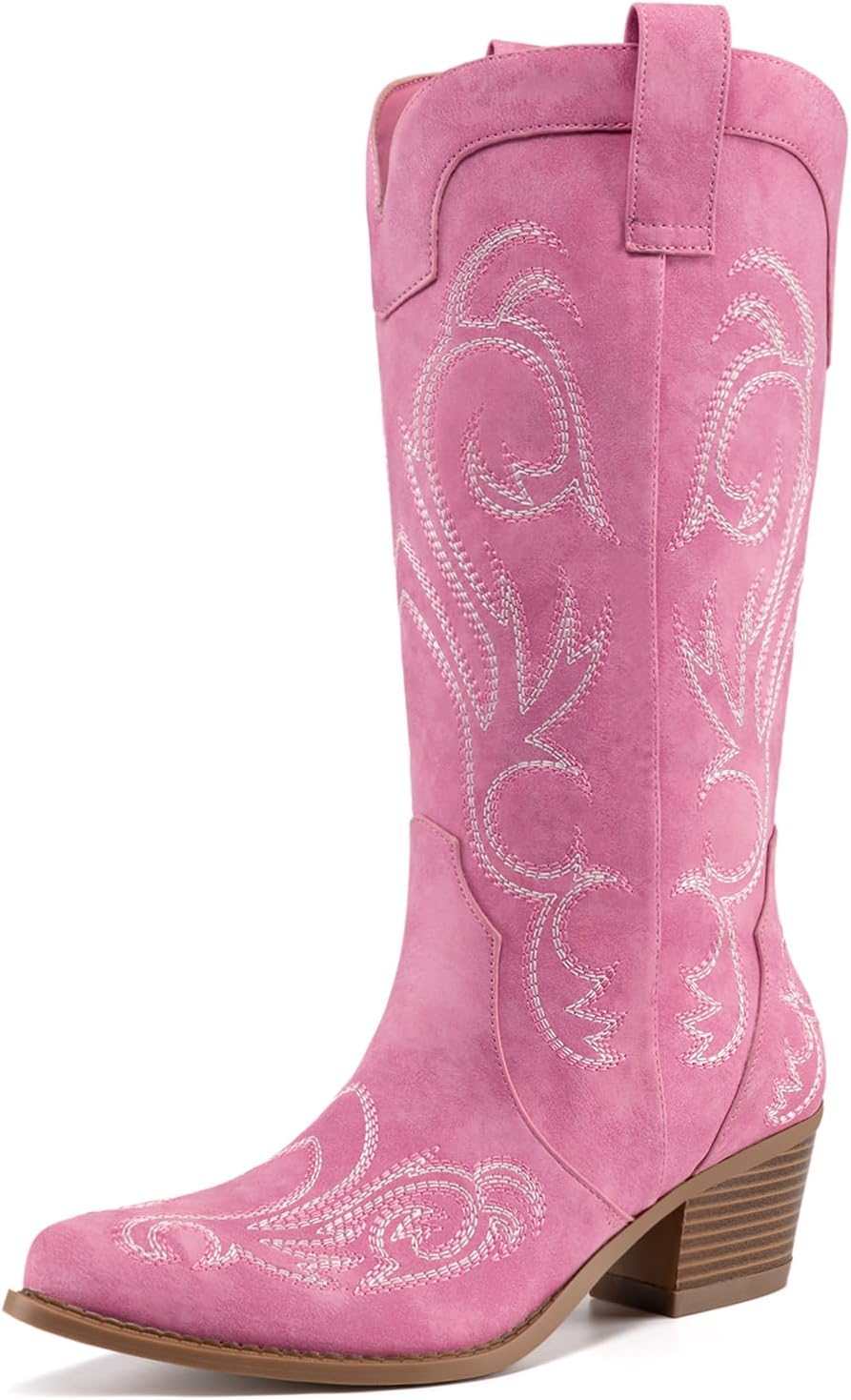 Vintage Embroidered Cowboy Boots for Women with Chunky Heel