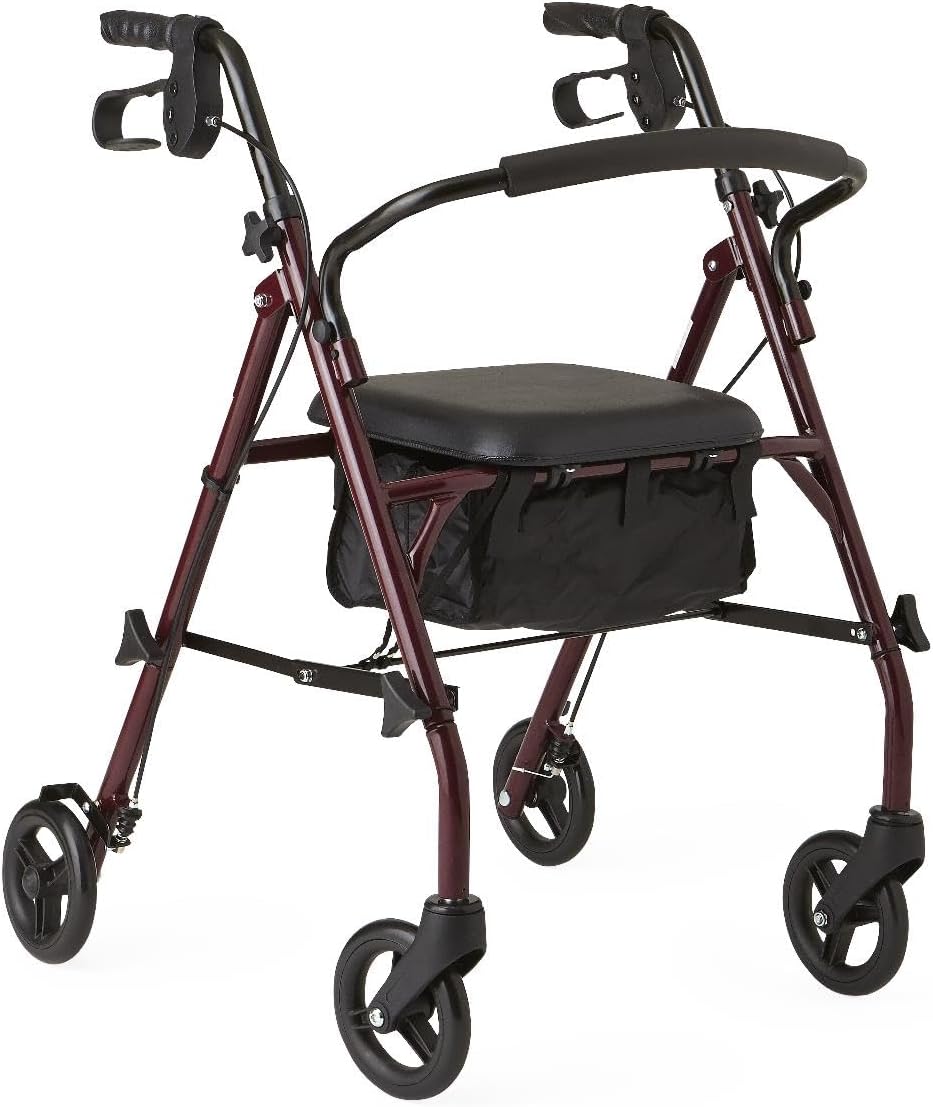 Medline Steel Rollator Walker with Seat for Seniors Mobility