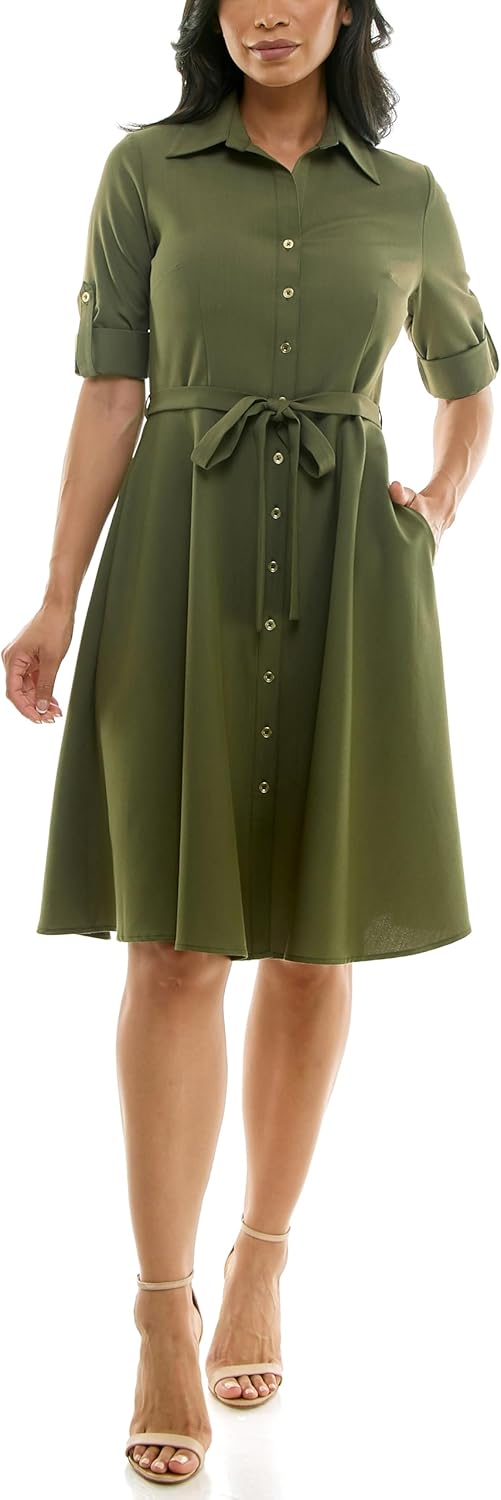 Sharagano Womens Button Front Pleated Shirt Casual Dress Review