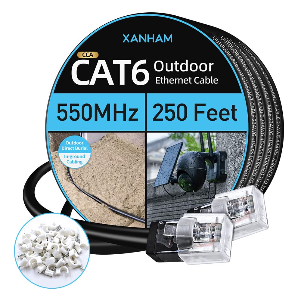 Cat6 Outdoor Ethernet Cable 250 Feet for Internet and CCTV