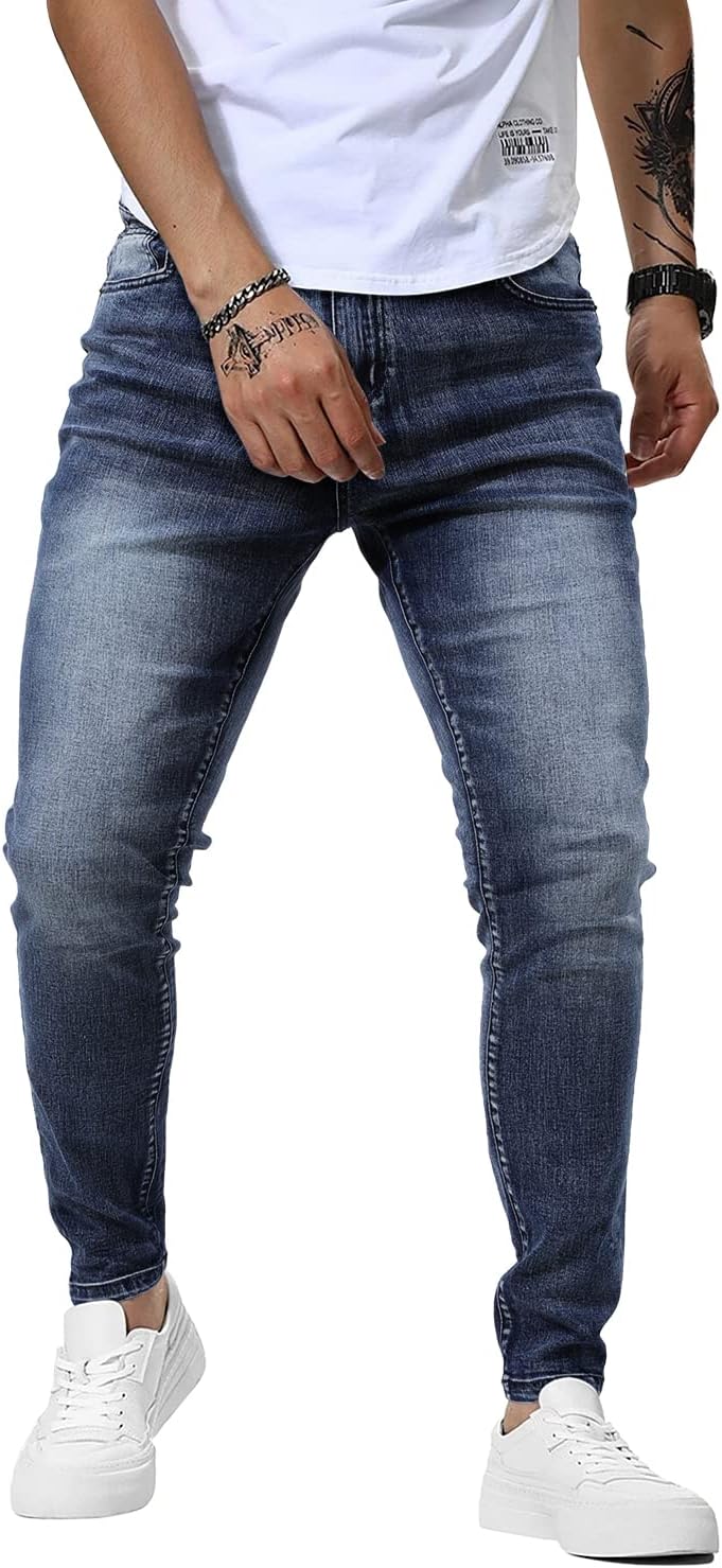 Woenzaia Mens Jeans Slim Fit Skinny Denim Stretch Tapered Pants