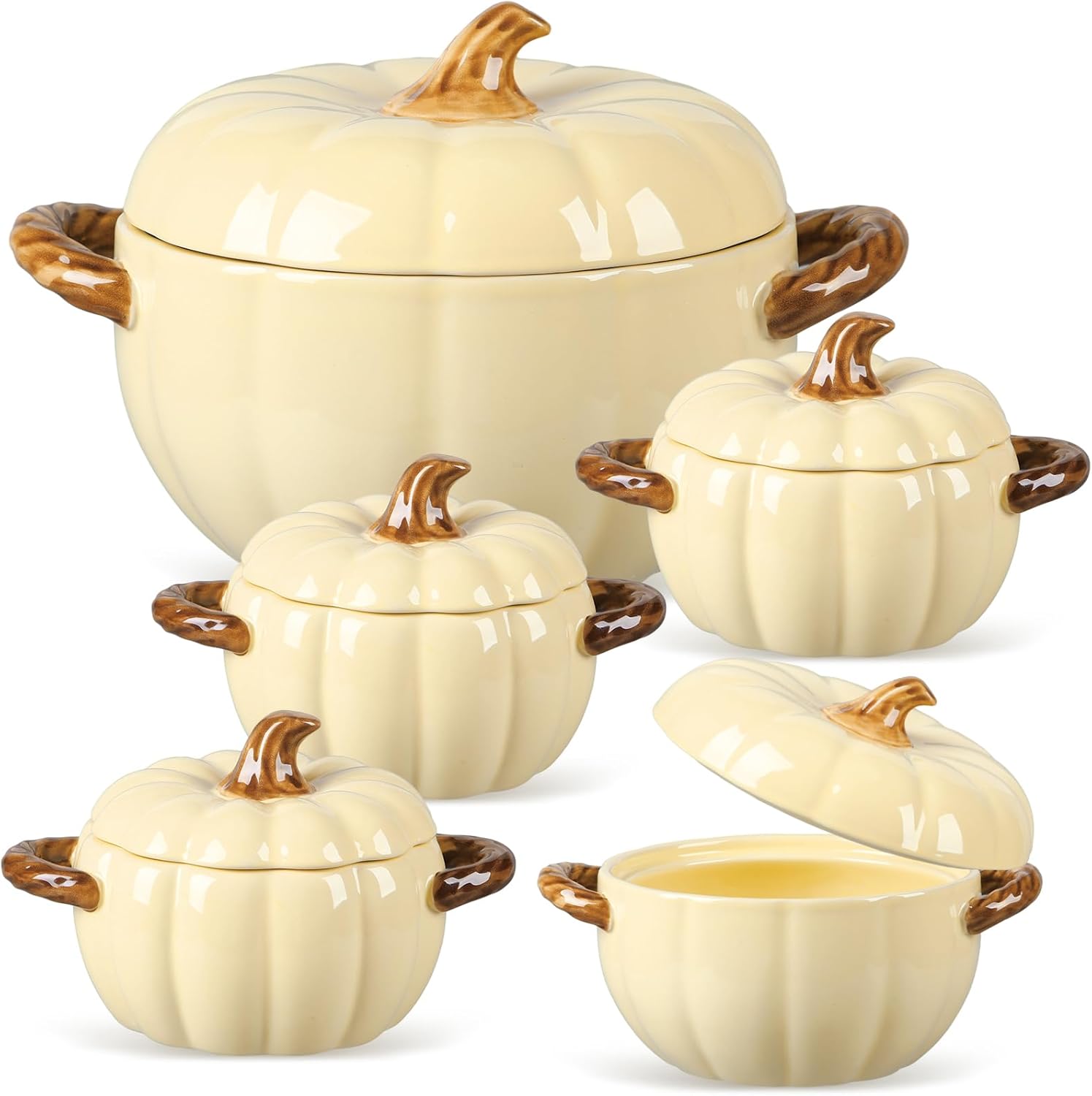Maxdot Set of 5 Pumpkin Bowls with Lids for Fall Festivities
