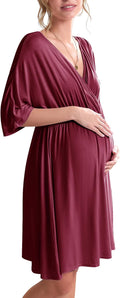 Ekouaer 3 in 1 Maternity Nursing Gown - Comfortable Hospital & Home is