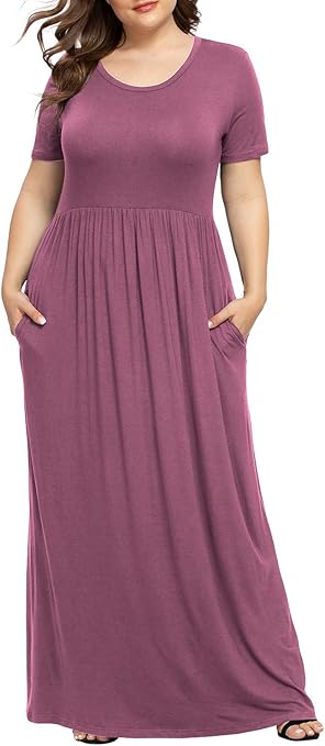 LONGYUAN Women's Plus Size Casual Maxi Dress with Pockets XL-6XL