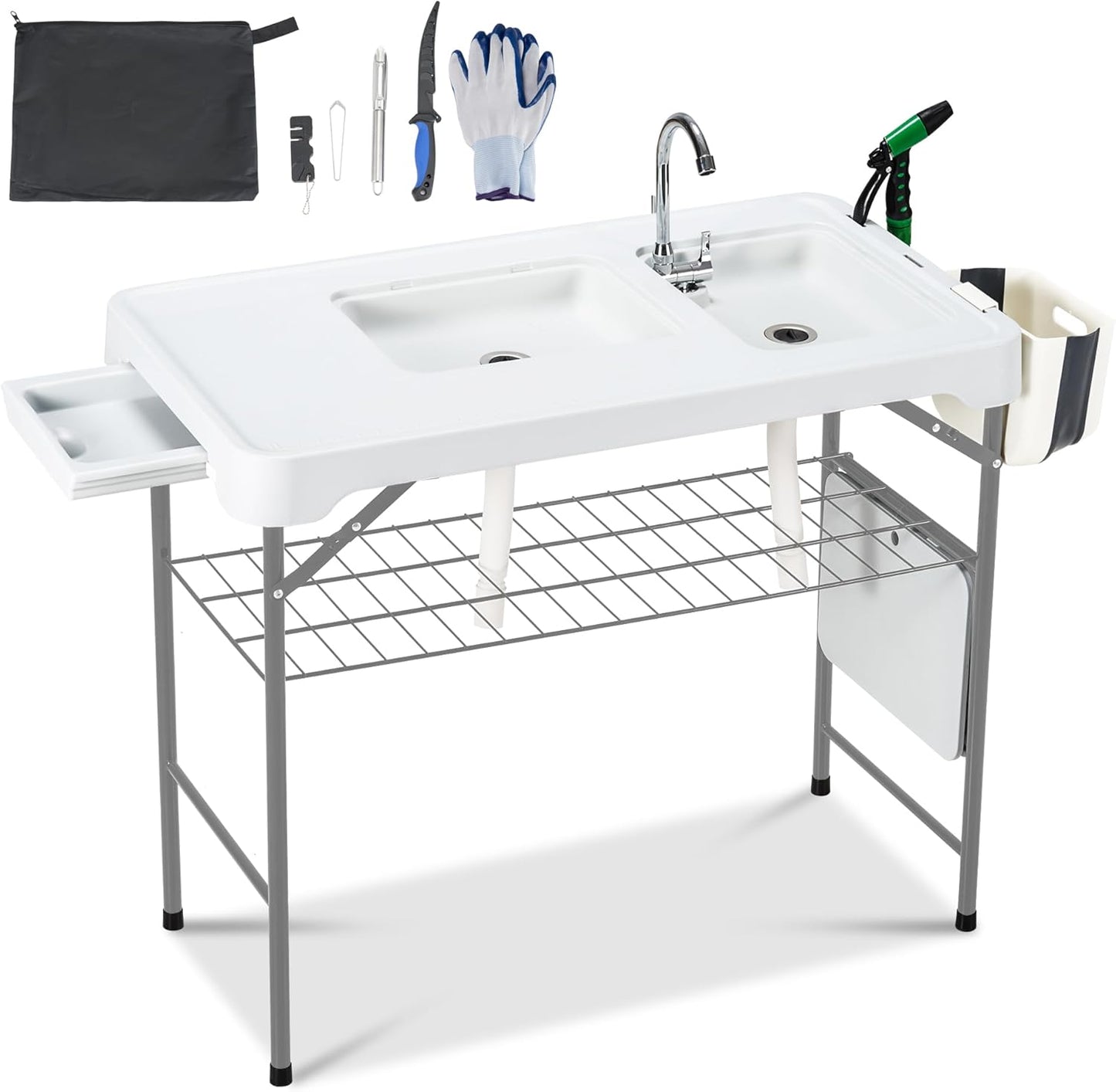 Dragosum 42ft' Outdoor Fish Cleaning Table with Double Sinks