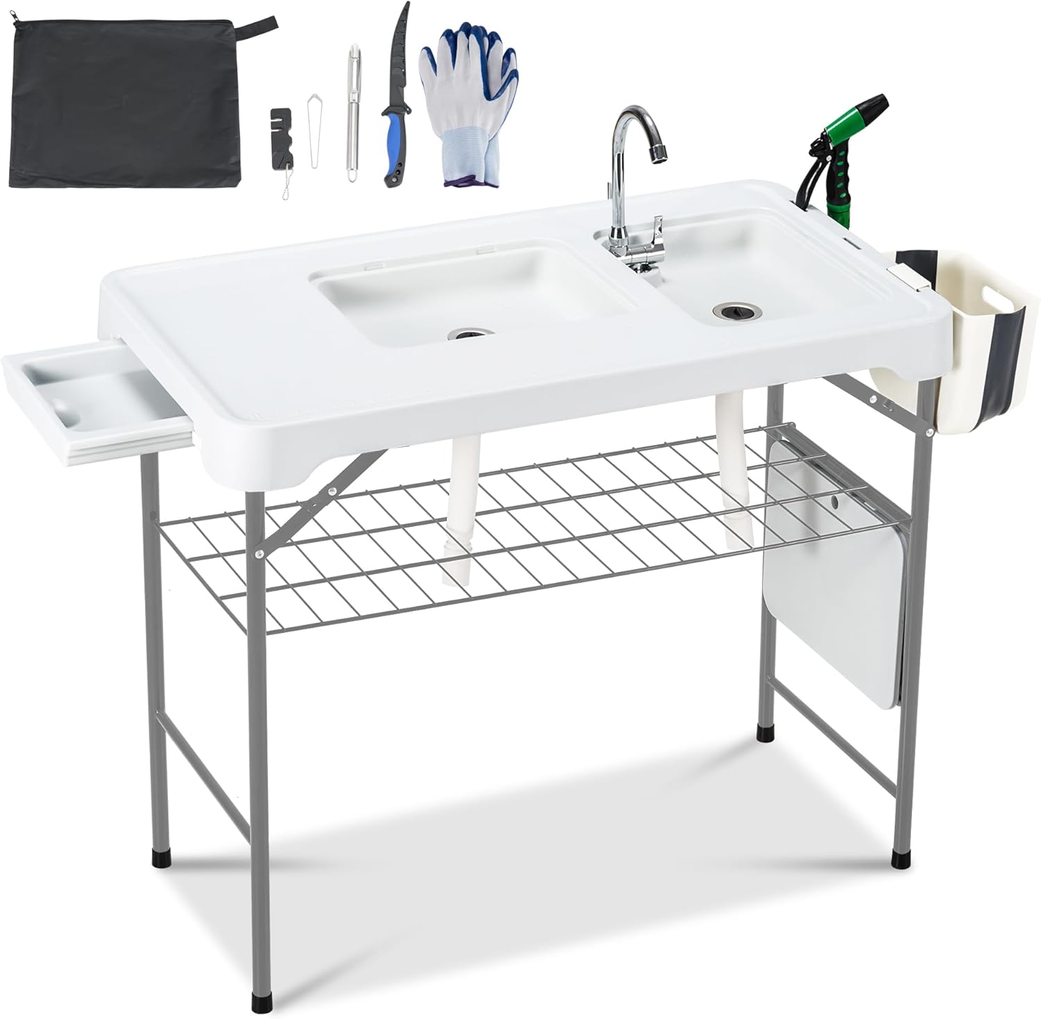 Dragosum 42ft' Outdoor Fish Cleaning Table with Double Sinks