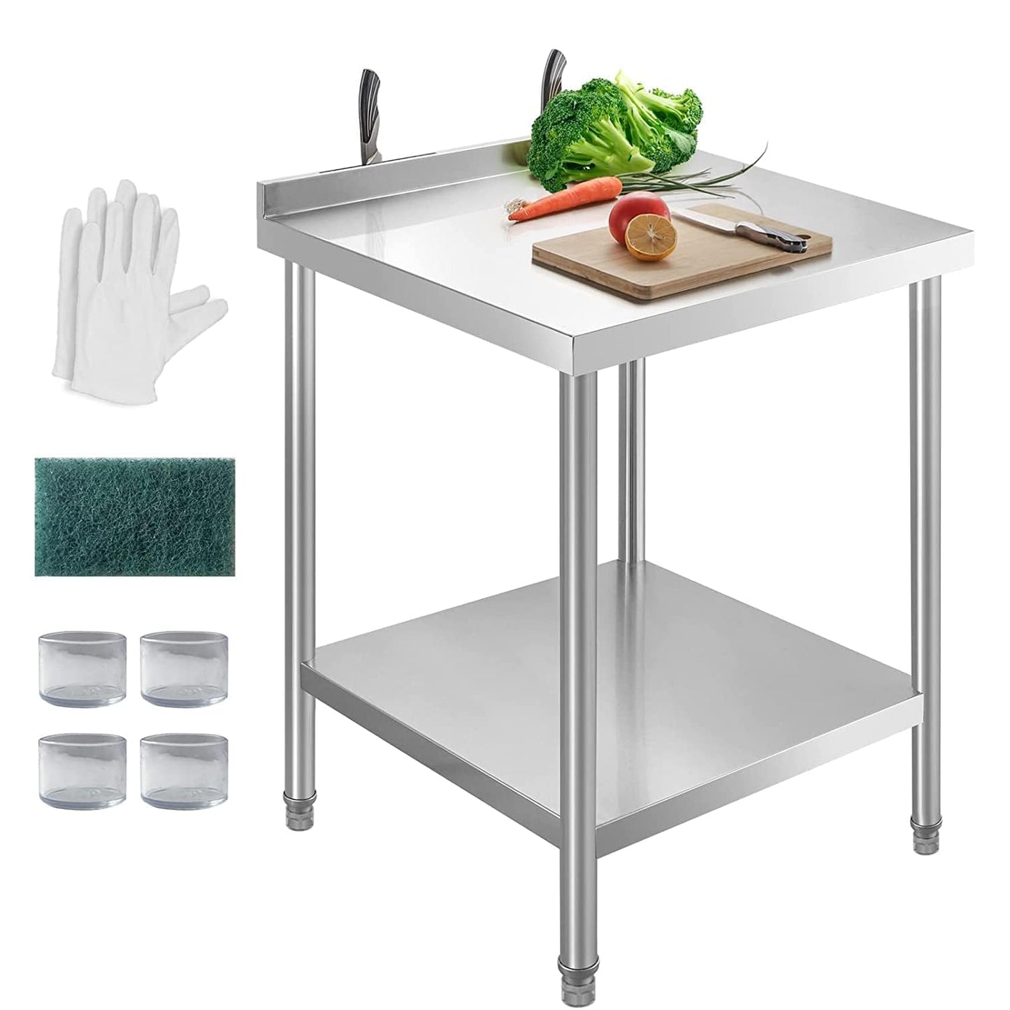 NSF Stainless Steel Table for Prep & Work with Backsplash 24x18 in