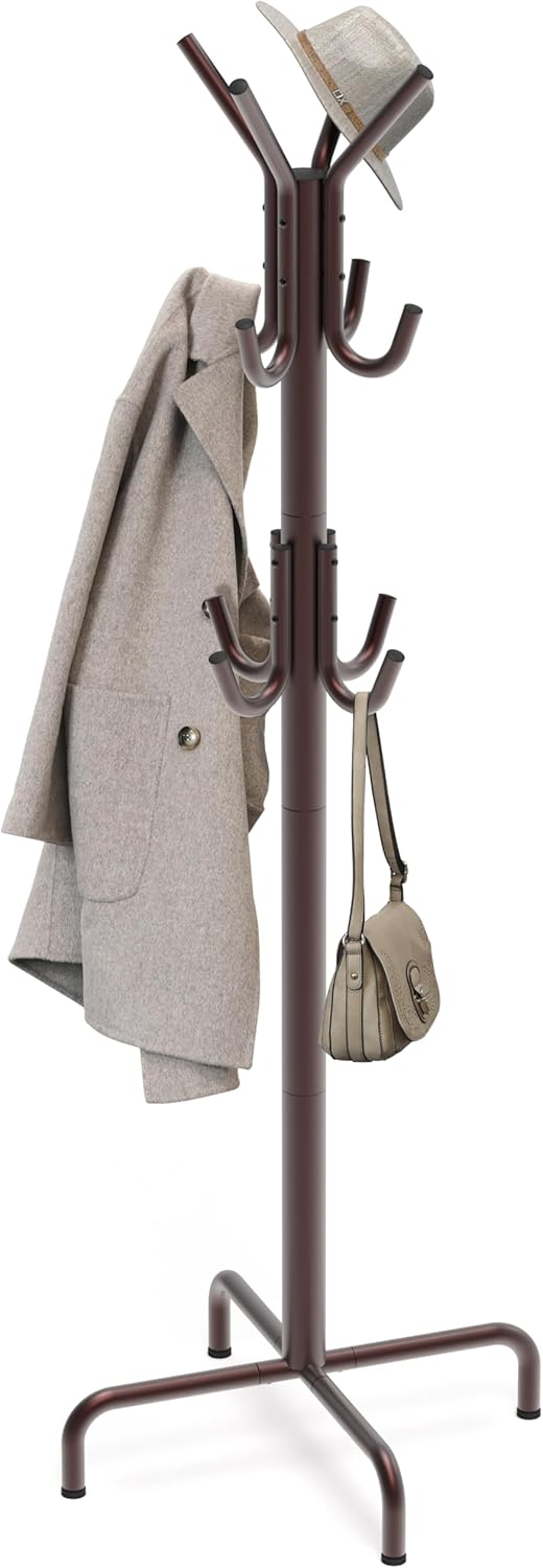 Standing Coat and Hat Hanger Organizer Rack with 12 Hooks