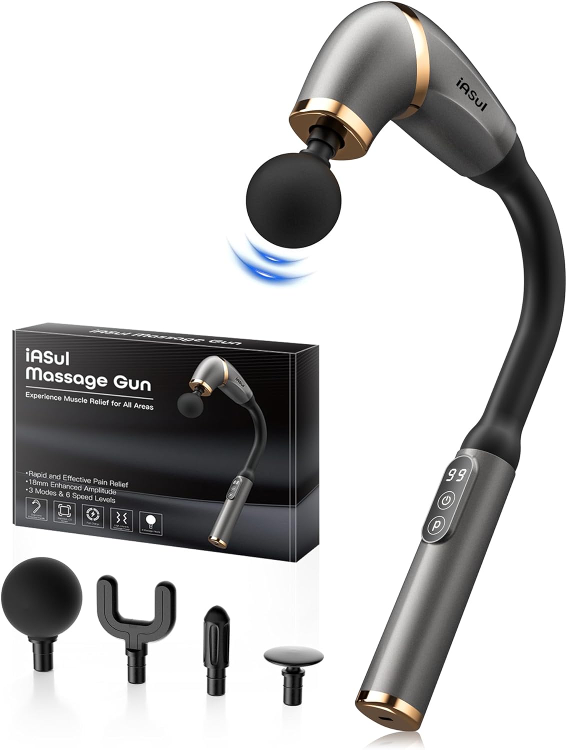 Massage Gun with Upgraded Extended Handle for Pain Relief