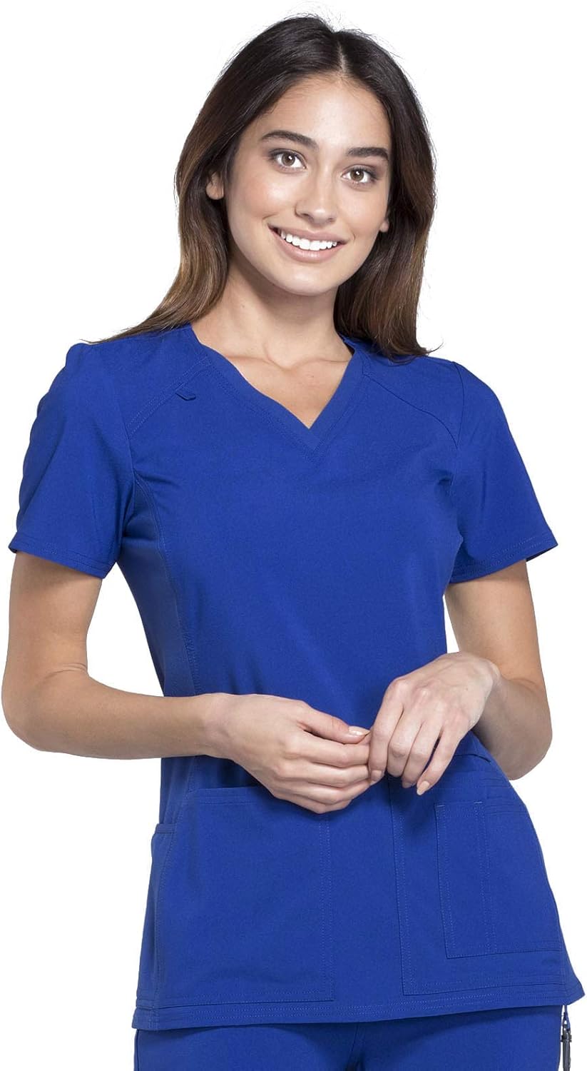 Iflex Scrubs for Women V-Neck Top with Stretchy Knit Panels