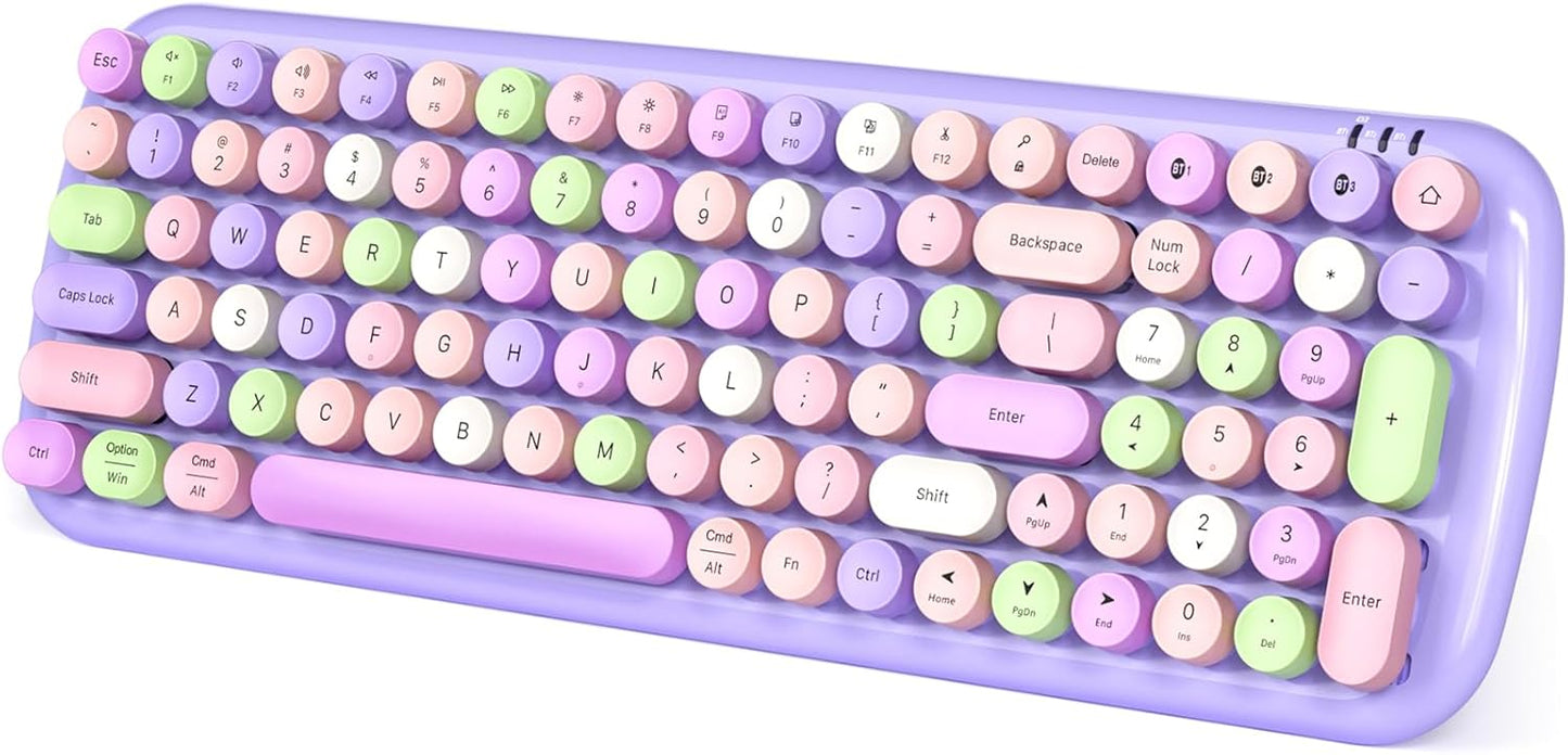 Wireless Bluetooth Keyboard with Colorful Retro Round Keycaps