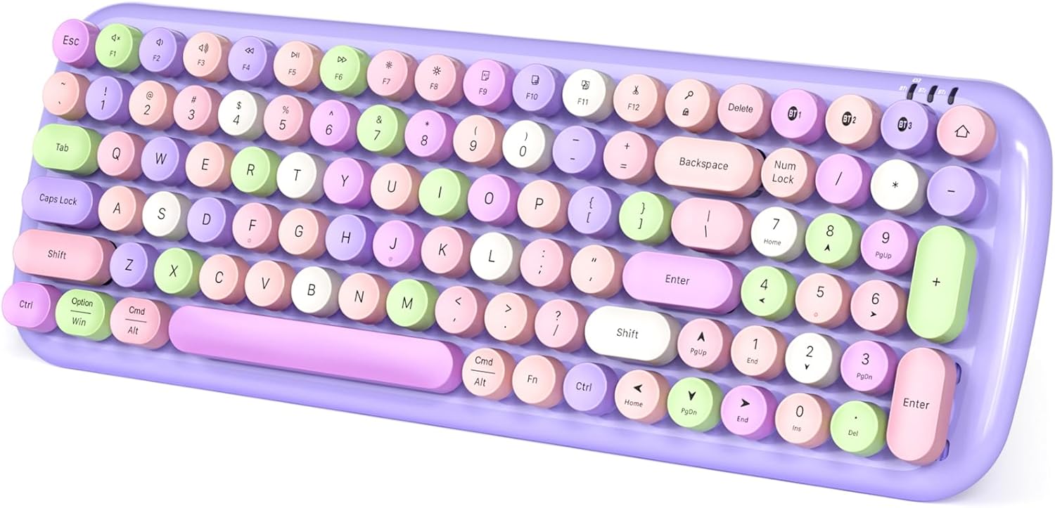Wireless Bluetooth Keyboard with Colorful Retro Round Keycaps