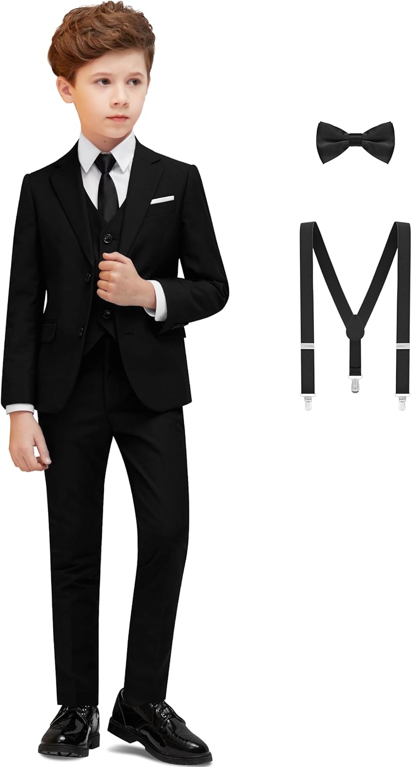 Boys' Formal Dresswear Suits Set with Suspenders for Comfort