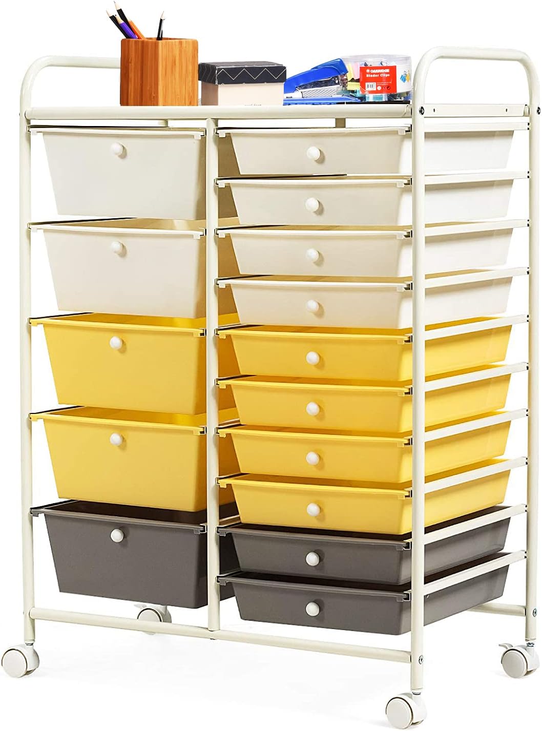 HAPPYGRILL 15-Drawer Rolling Cart for Home, Office, and School