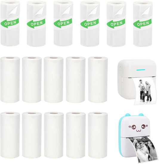 16 Rolls Mini Printer Paper: Sticker & Plain - Vicbear