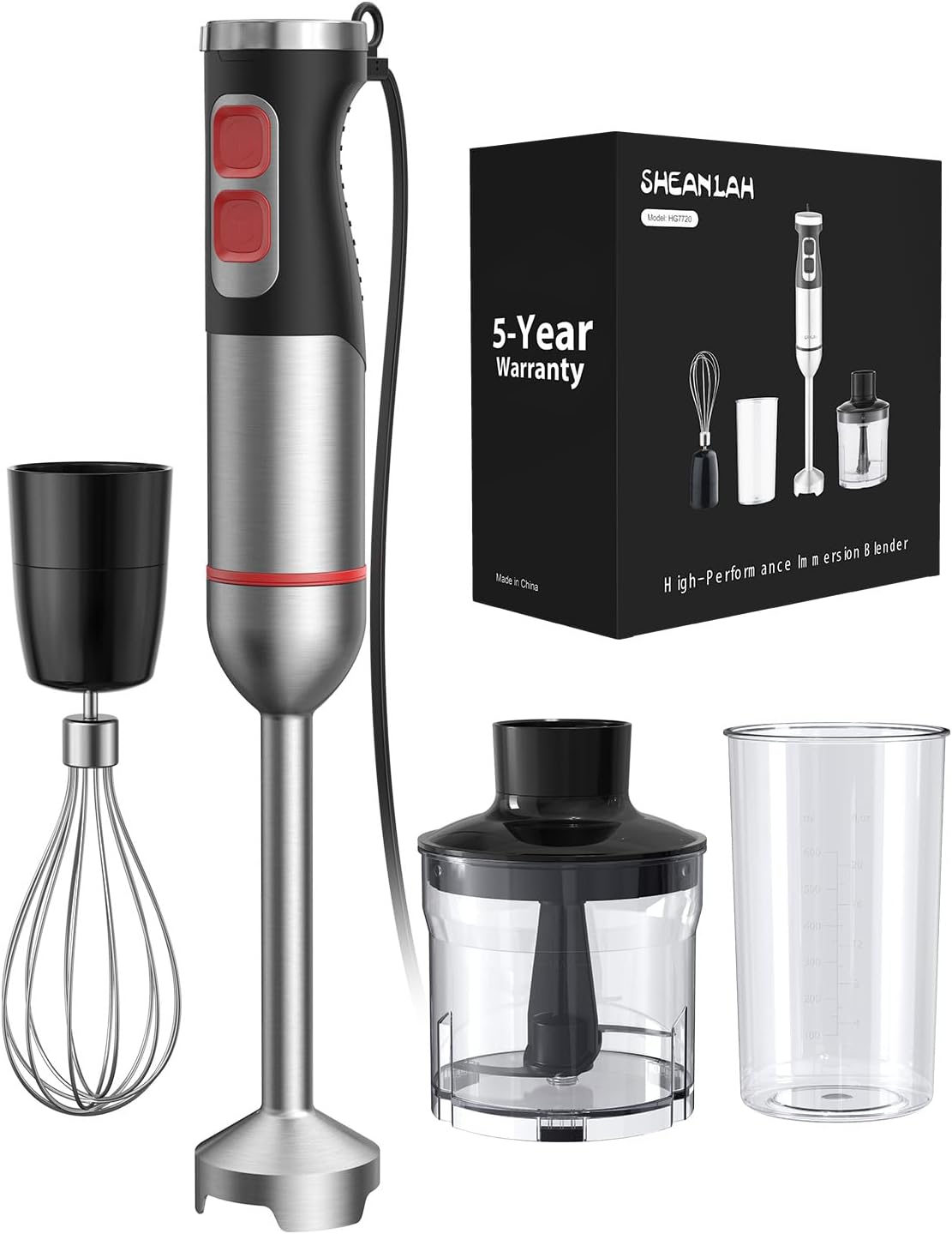2025 Update 1000W Hand Blender, 25-Speed Copper Motor, 4-in-1 Mixer - SHEANLAH
