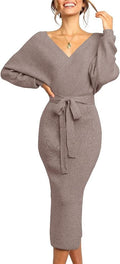 Long Maxi Sweater Dress Women V Neck Wrap - Flattering Bodycon Fit