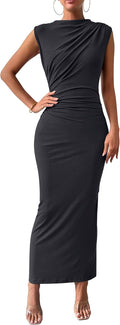 Women's Ruched Bodycon Maxi Dress - Sleek Sleeveless Summer Fit