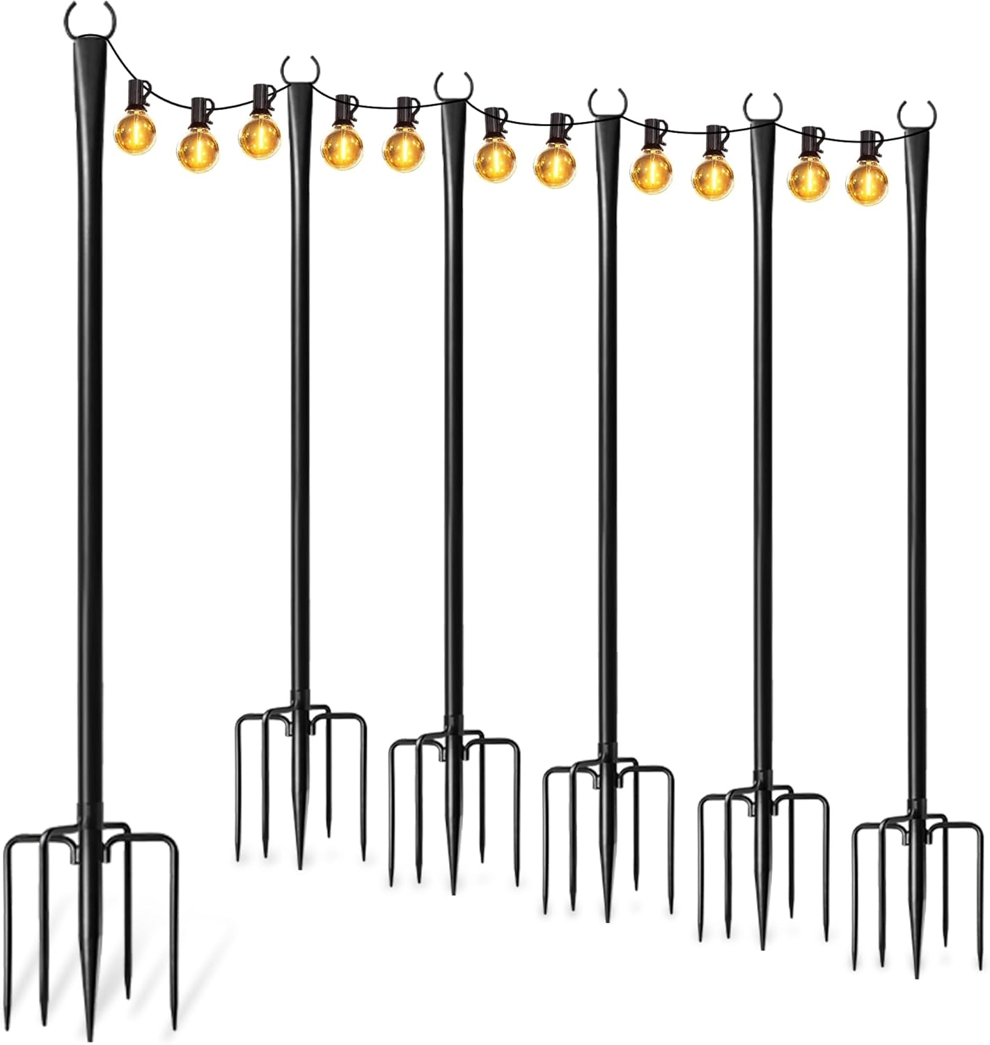 String Light Poles for Outside - 6 Pack Metal Hanger Poles