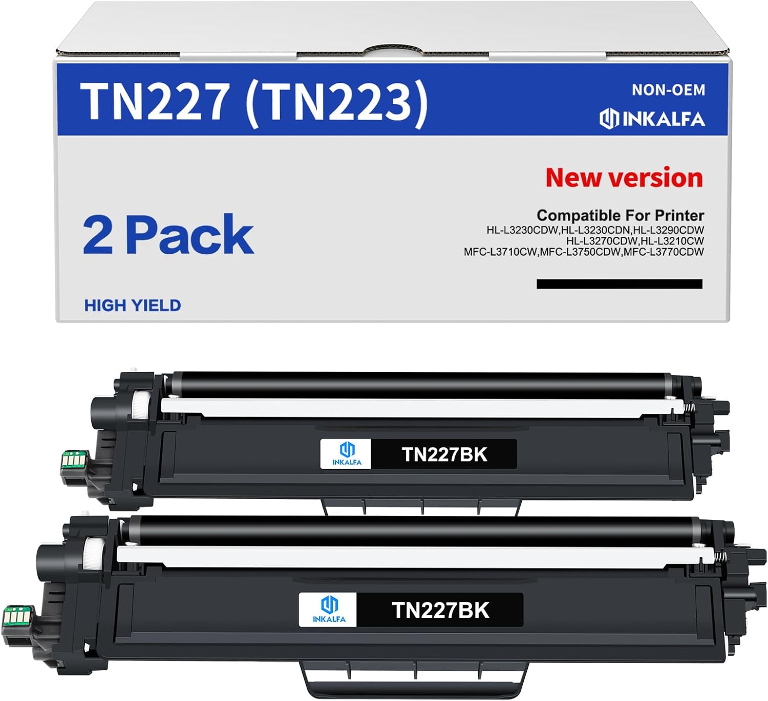 Inkalfa Compatible TN227BK Toner Cartridge Replacement for Brother