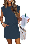 Womens Cap Sleeve Summer Dress Tie Front A-Line Mini - Soft Striped