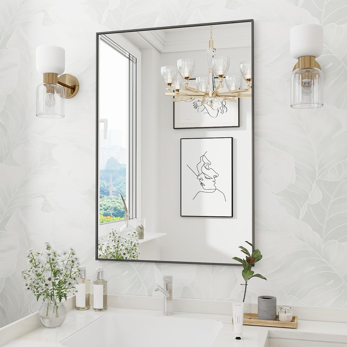 Koonmi Black Bathroom Mirror, 30x40 Inch Rectangular Design