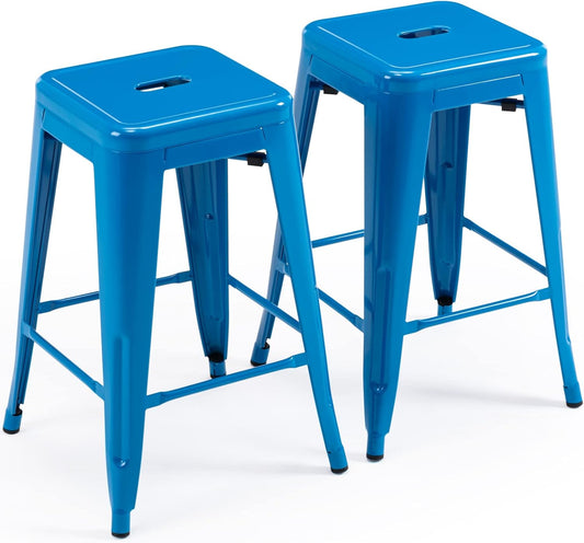 24 Inch Metal Bar Stools Set of 2 for Indoor Outdoor Use
