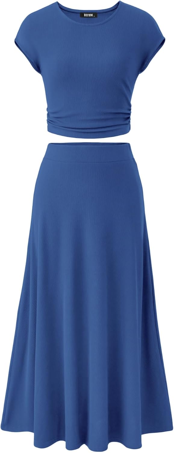 BTFBM Women Two Piece Skirt Set for Summer Casual Vacation