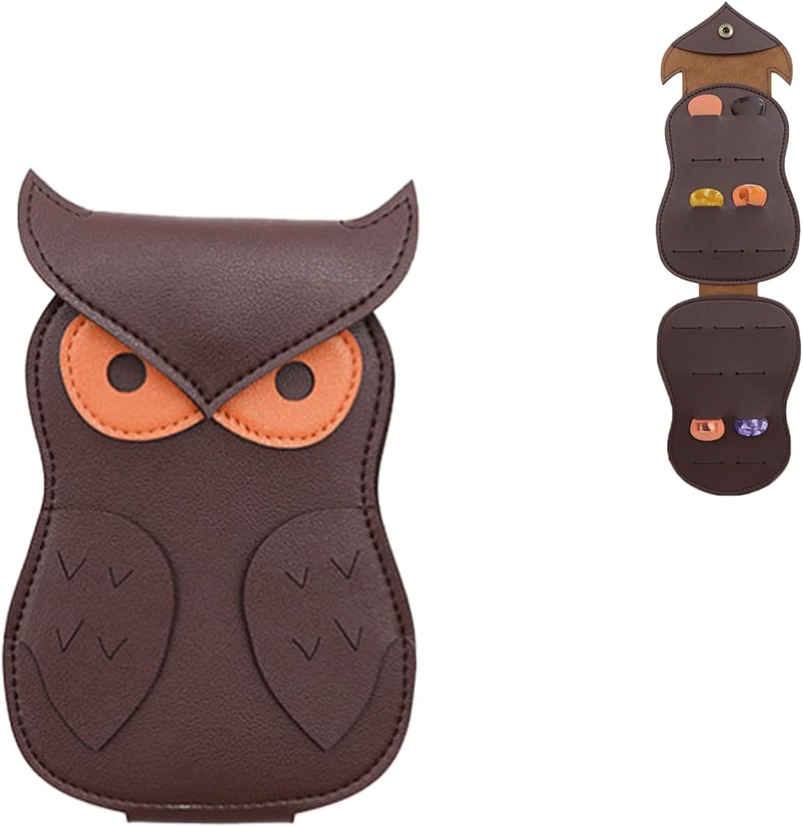 Portable Owl Pick Holder: 18 Slots, Unique Design, Brown