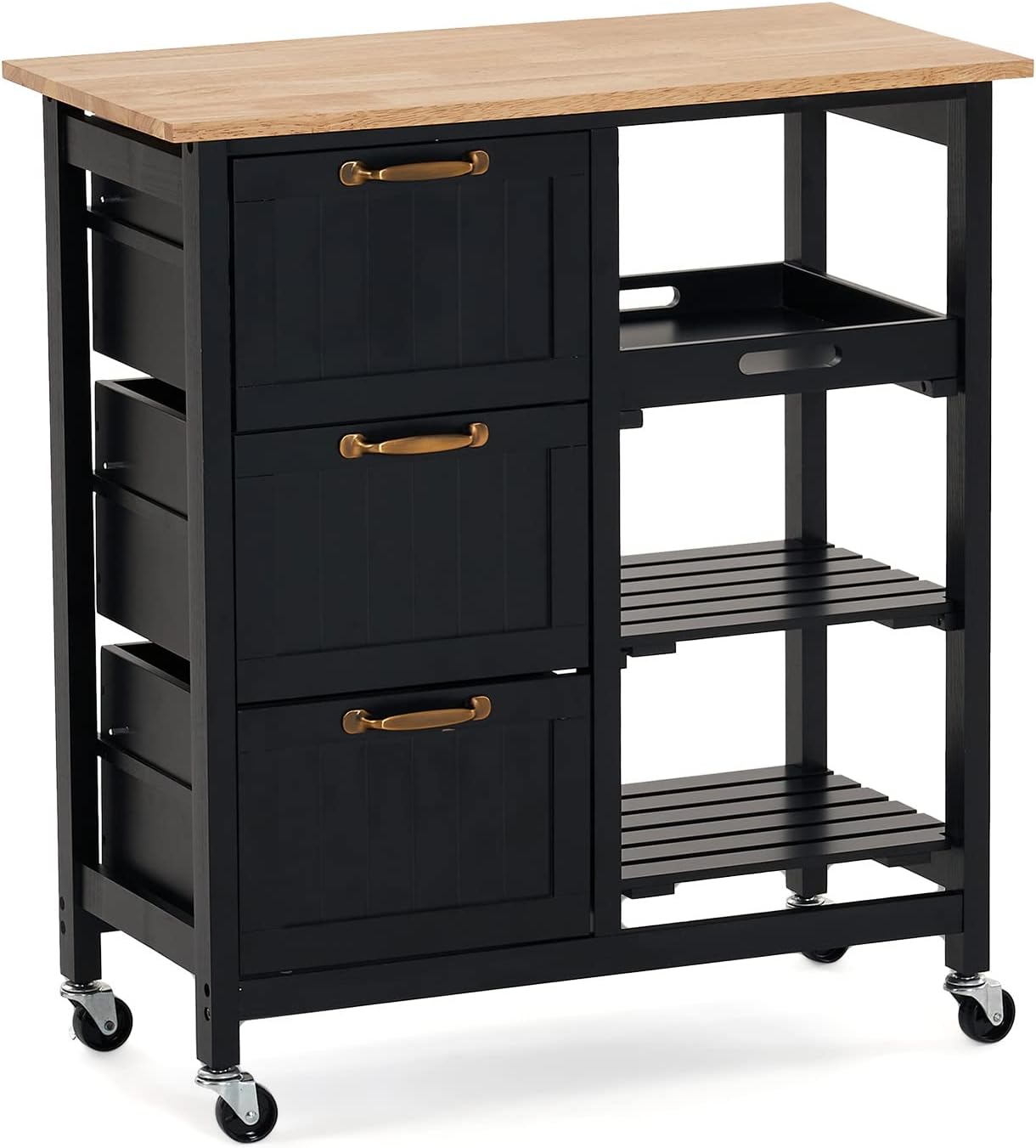 VINGLI Black Kitchen Island Cart - Storage & Serving Efficiency